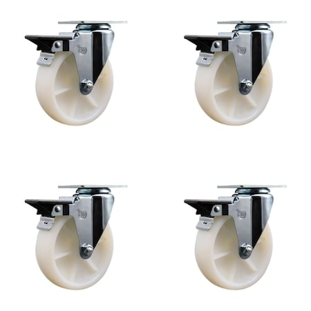 Service Caster 5'' Nylon Wheel Swivel Top Plate Caster Set with Posi Brake, 4PK SCC-20S514-NYS-PLB-4
